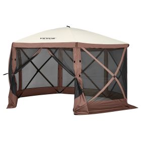 VEVOR Pop Up Gazebo Tent, Pop-Up Screen Tent 6 Sided Canopy Sun Shelter with 6 Removable Privacy Wind Cloths & Mesh Windows (Item Size: 11.5 x 11.5 ft, Color: brown)